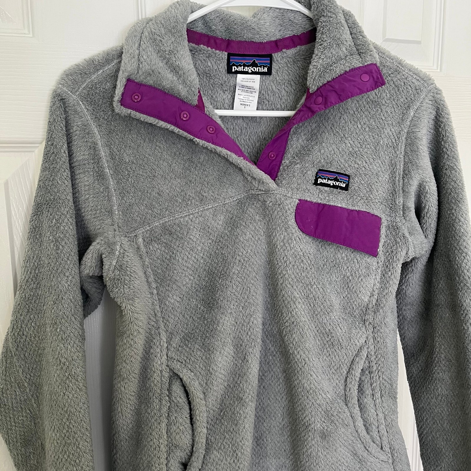 Patagonia Gray and Purple Fleece Pullover