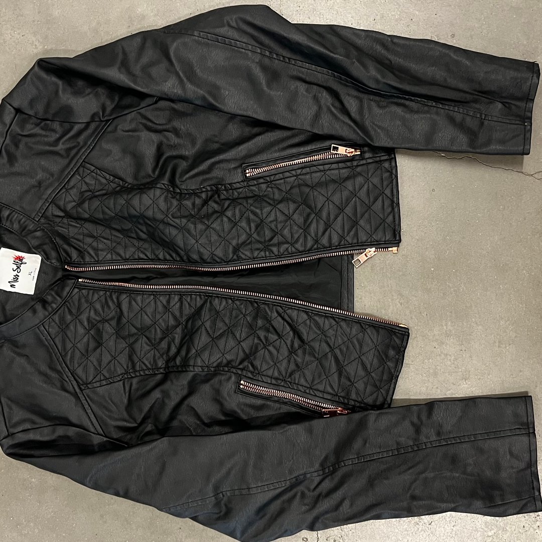 Black Leather Jacket, Rose Gold Zipper Has a tight... | Depop, *