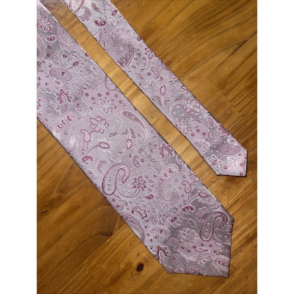 Geoffrey Beene Neck Tie Men Metallic Pink Paisley Wedding Business Resort Dinner