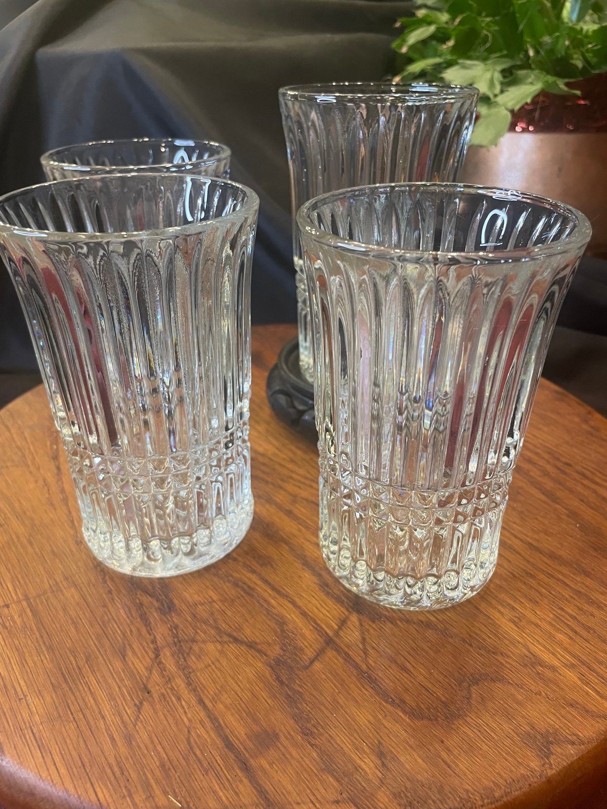 Vintage Glasses Fostoria ASPEN Highballs Set Of 4 Tumblers Vertical Diamond Cut