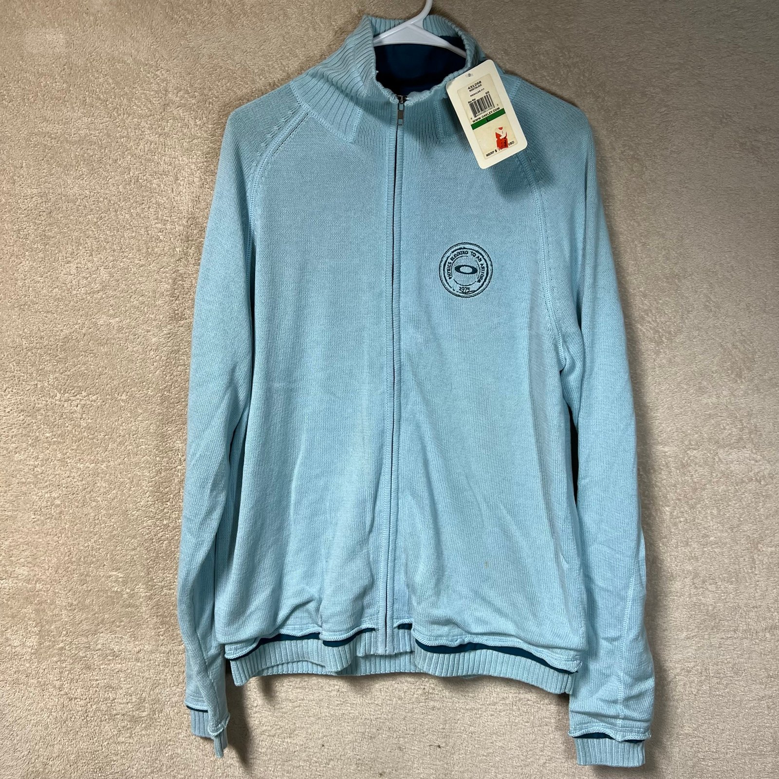 Vintage Y2K Oakley Full Zip Sweater Mens Large Blue Mist