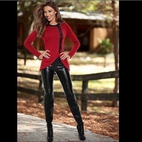 Venus Faux Leather Trim Zip Sweater US XS