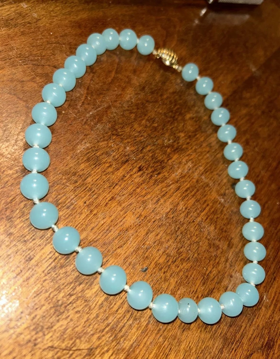 Vintage Signed Les Bernard Blue Glass Bead Necklace Choker Grannycore Beautiful