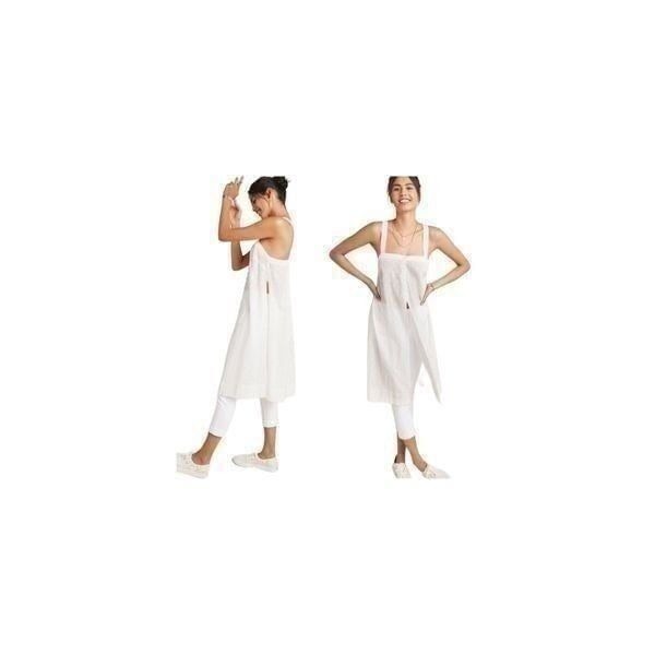 Anthropologie White Gauzy Cotton Swiss Dot Tank Top Slits Sides Tunic Dress