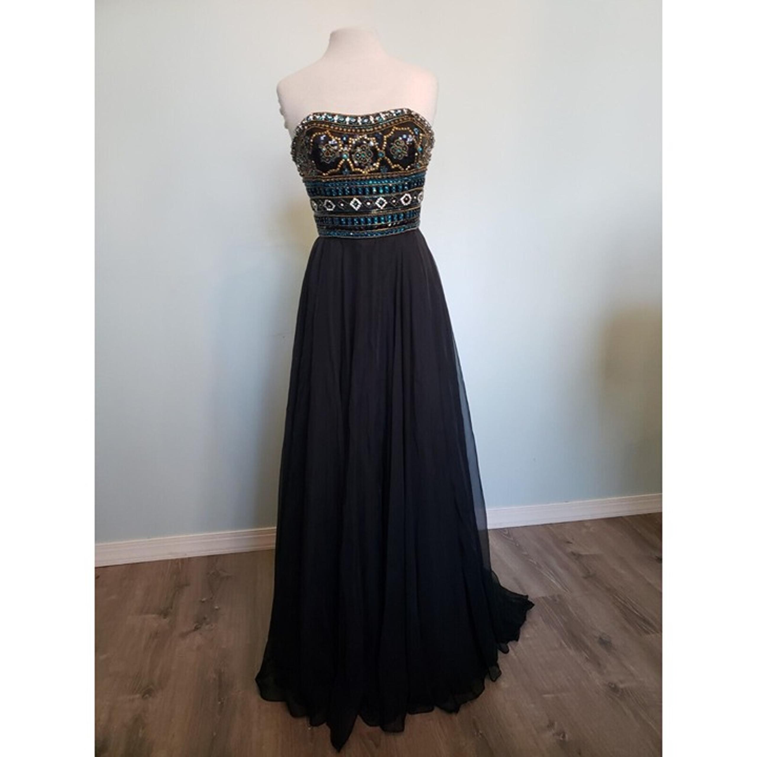 Sherri Hill Women 10 Prom Long Dress Formal Beaded Top Strapless Gold Blue Black