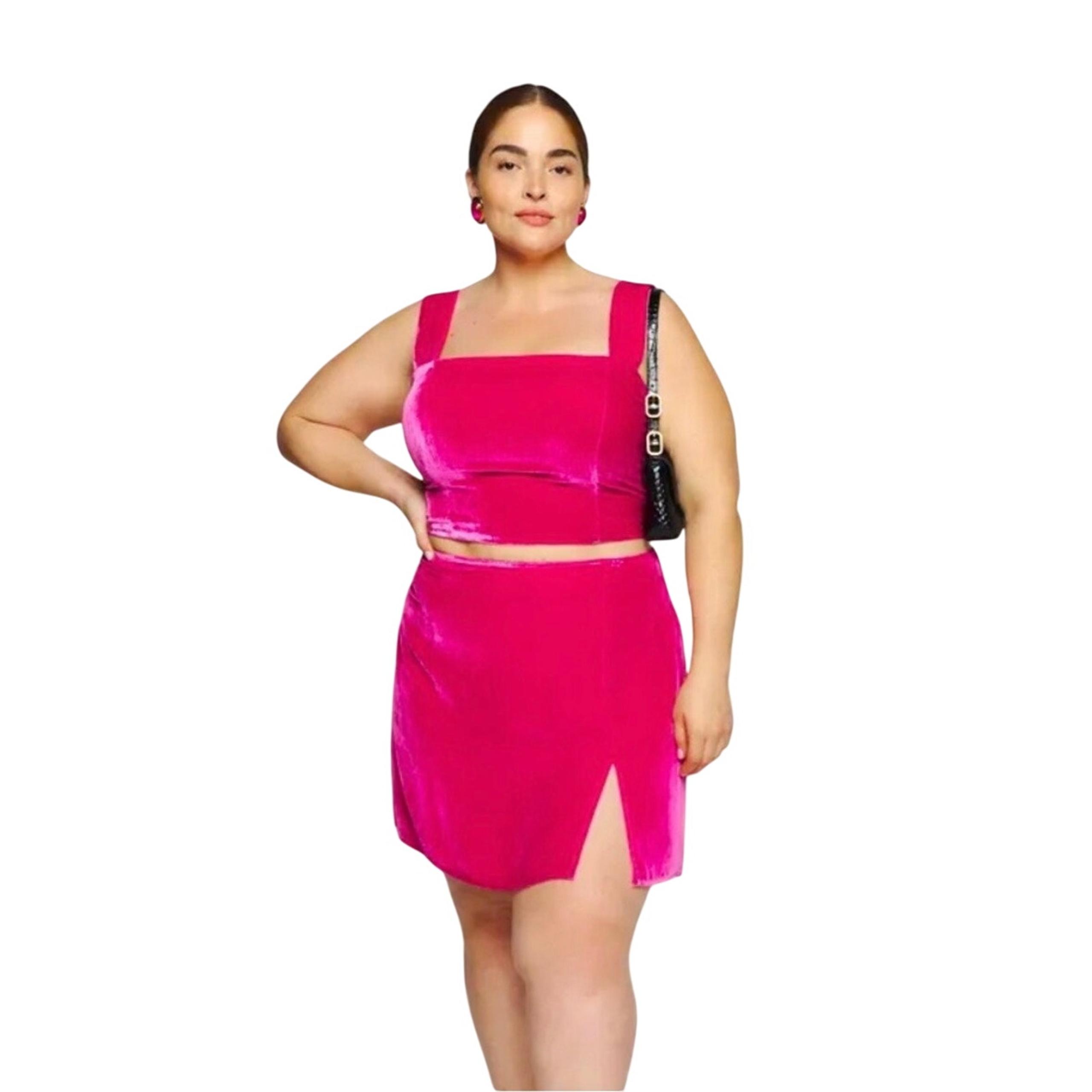 Reformation Giulia Top Cleo Skirt Set Velvet Crop Mini Sleeveless Flambe Pink 18