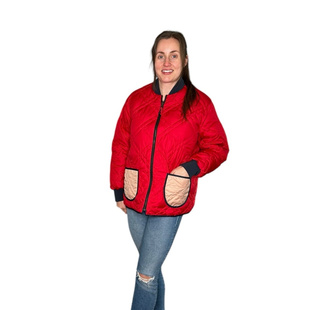 THE GREAT X EDDIE BAUER Pink Red Reversible Down Puffer Jacket Women's Size L