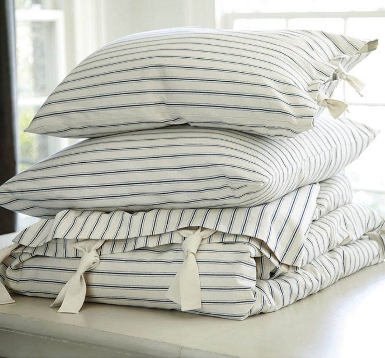 Ballard Brand New Vintage Ticking Shams (3) and Throw Pillow Shams (2)