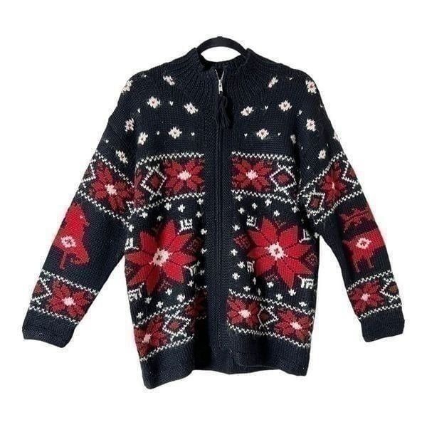 Croft & Barrow Vintage Long Sleeve Hand Knitted Wool Blend Full Zip Sweater