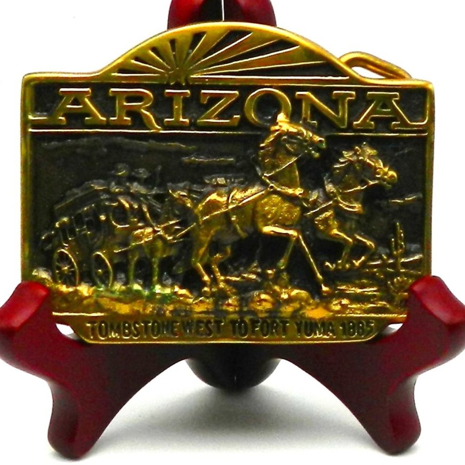 Vintage Brass Belt Buckle ARIZONA Tombstone West to Fort Yuma 1885
