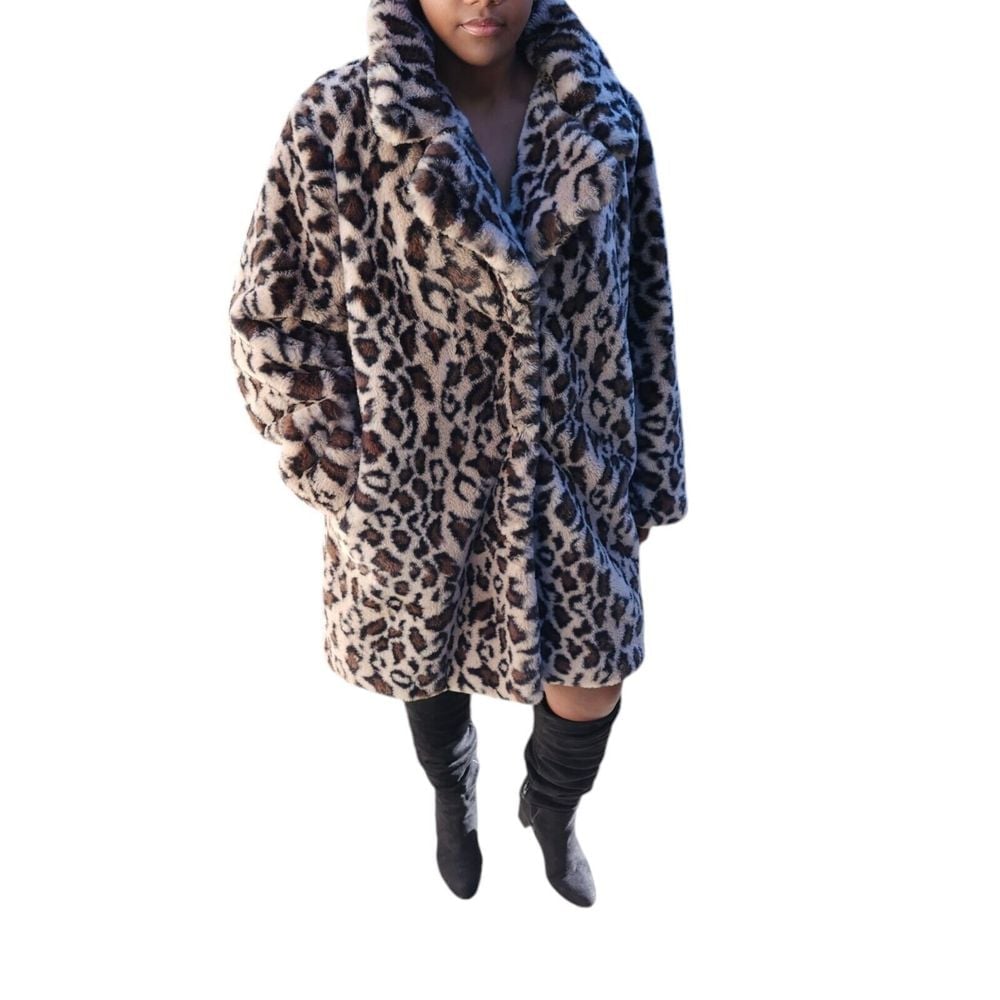 Laundry by Shelli Segal Women's Plus Leopard Print Glam Faux Fur Coat Size XXL
