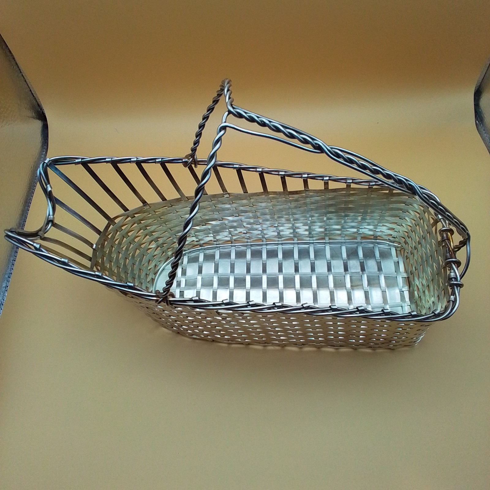 Vintage Silverplated Weaved French Wine Basket