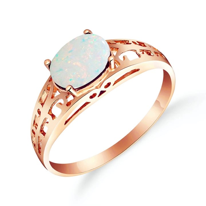 14K. SOLID GOLD FILIGREE RING WITH NATURAL OPAL (Rose Gold)
