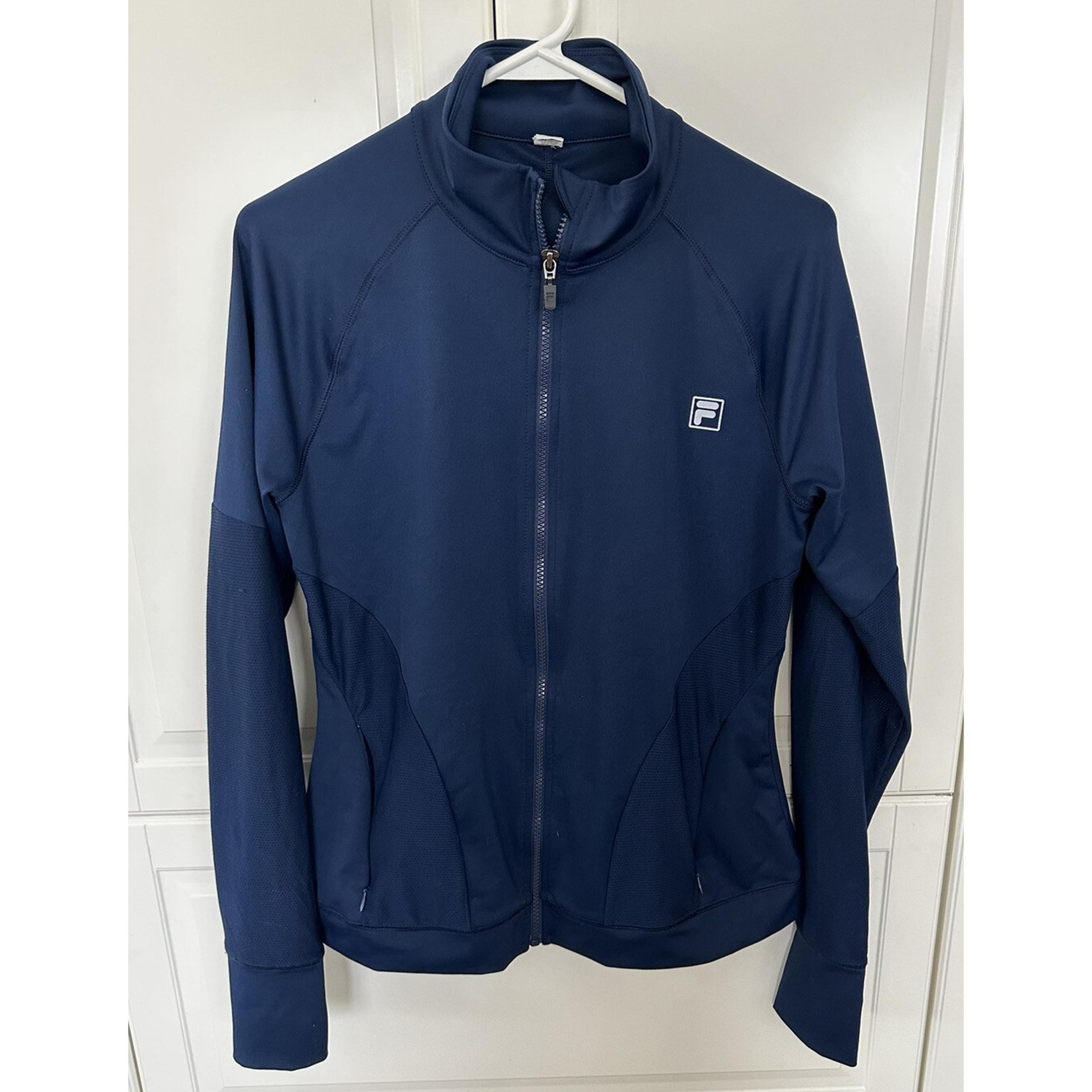 Fila Sport Women Zip Jacket Blue Athletic Sweatshirt Workout Run Thumb Holes M