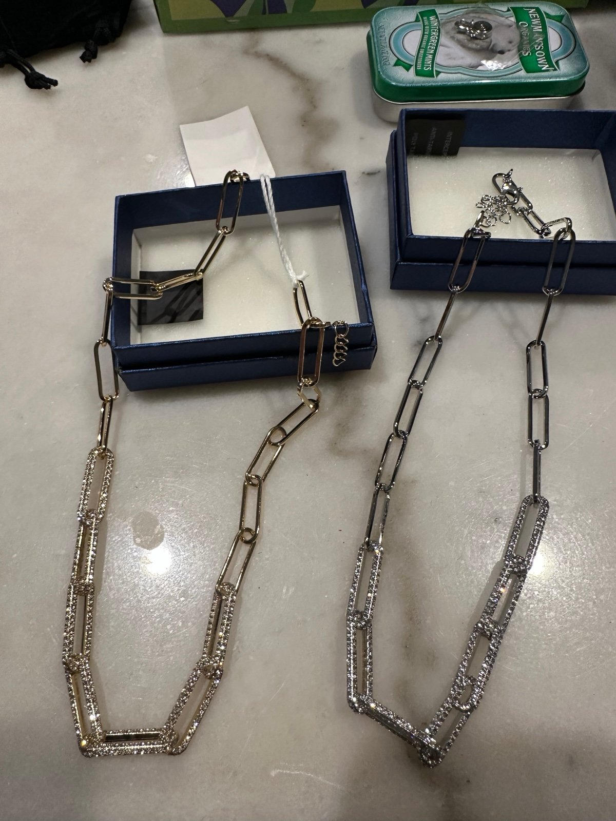 Bundle of white and gold crystal new necklaces