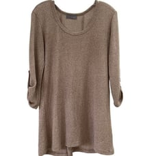 CHERISH Sheer Knit Scoop Neck Tunic Light Brown Size Medium