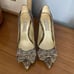 Emy Mack Leather Snake Reptile Print Rhines Bow Pumps Heels