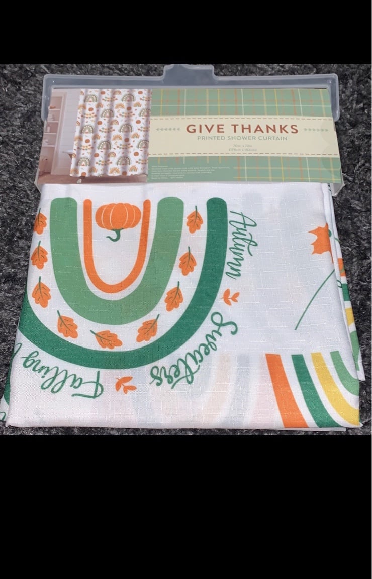 Thanksgiving Pumpkin Leaves Rainbow Autumn Fall Shower Curtain 70”x72”