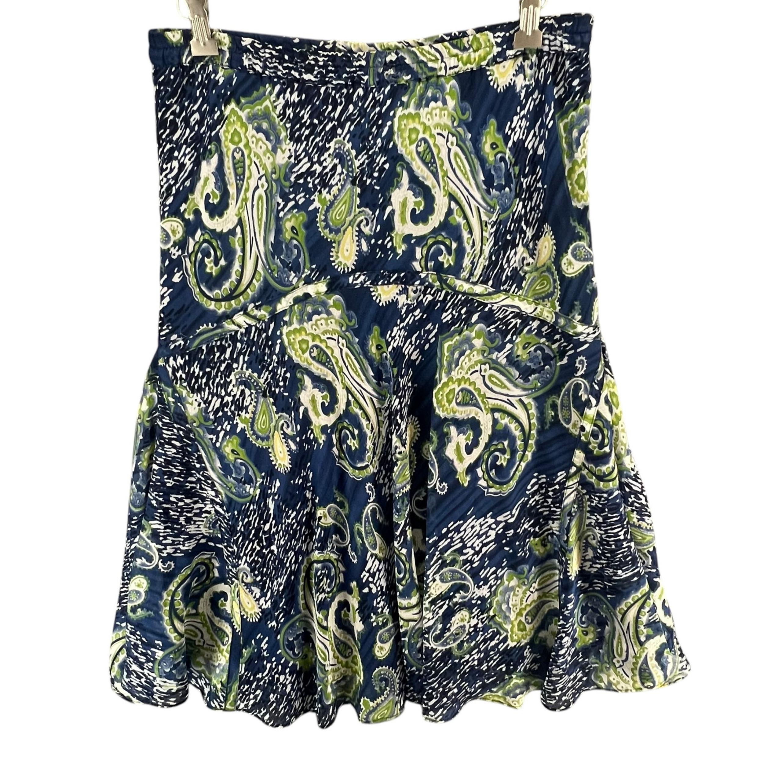 Bob Mackie 90s Y2K Skirt 8 Blue Green Paisley Silk Pull On Retro Dark Fairy Boho