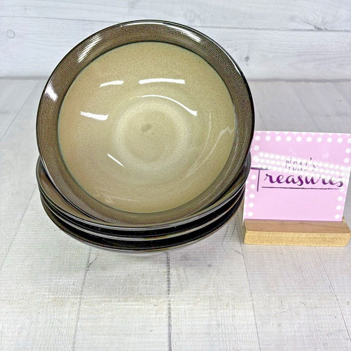 Sango ROMA SAGE 4814 Speckled Tan Farmhouse Ceramic Soup Cereal Bowls Set of 4