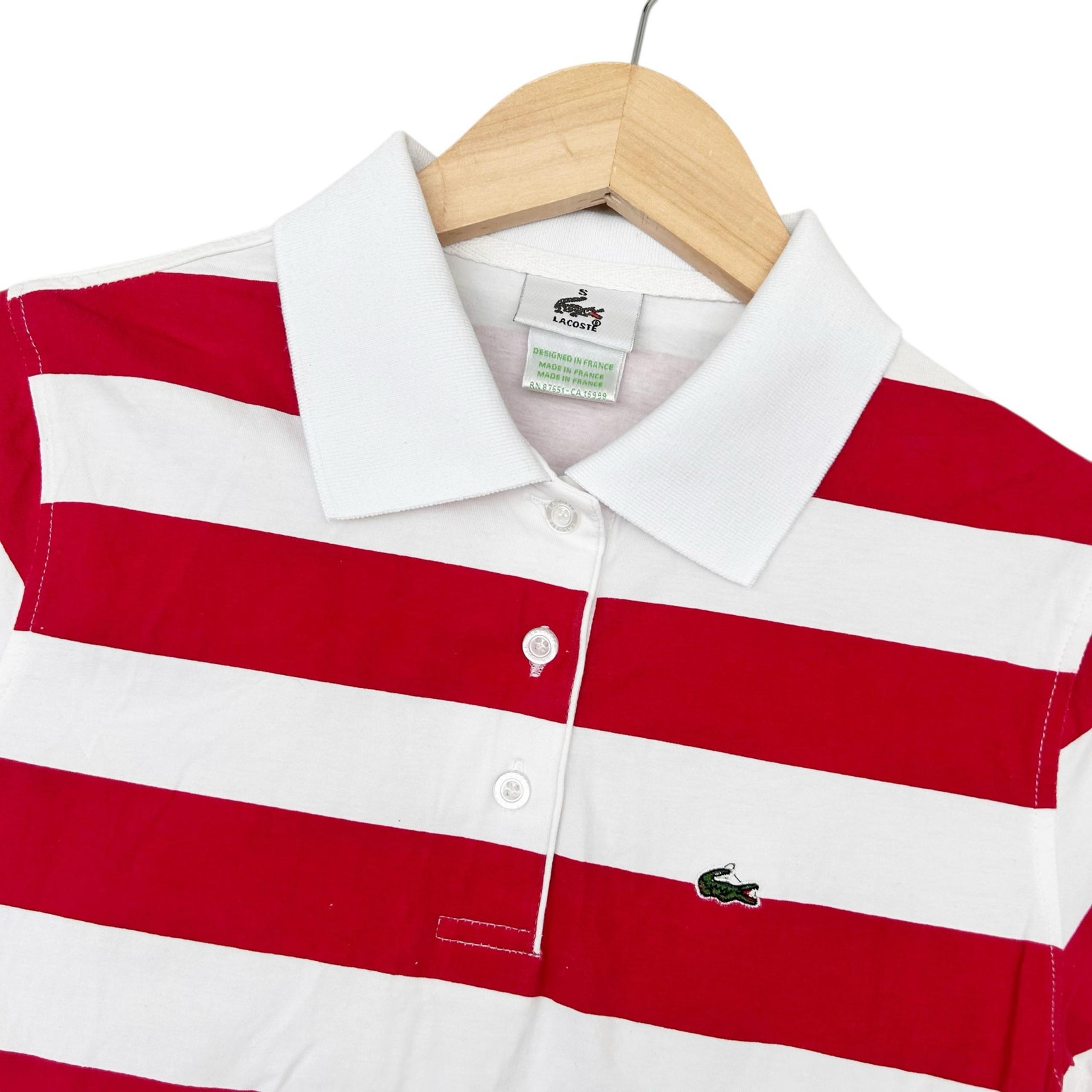 Lacoste Red White Striped Short Sleeve Polo Sz S Boys