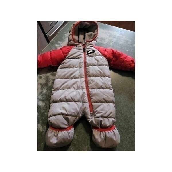 Nike Baby Full Zip Hooded Puffer Snowsuit Fleece Lined Gray Red sz 6 months