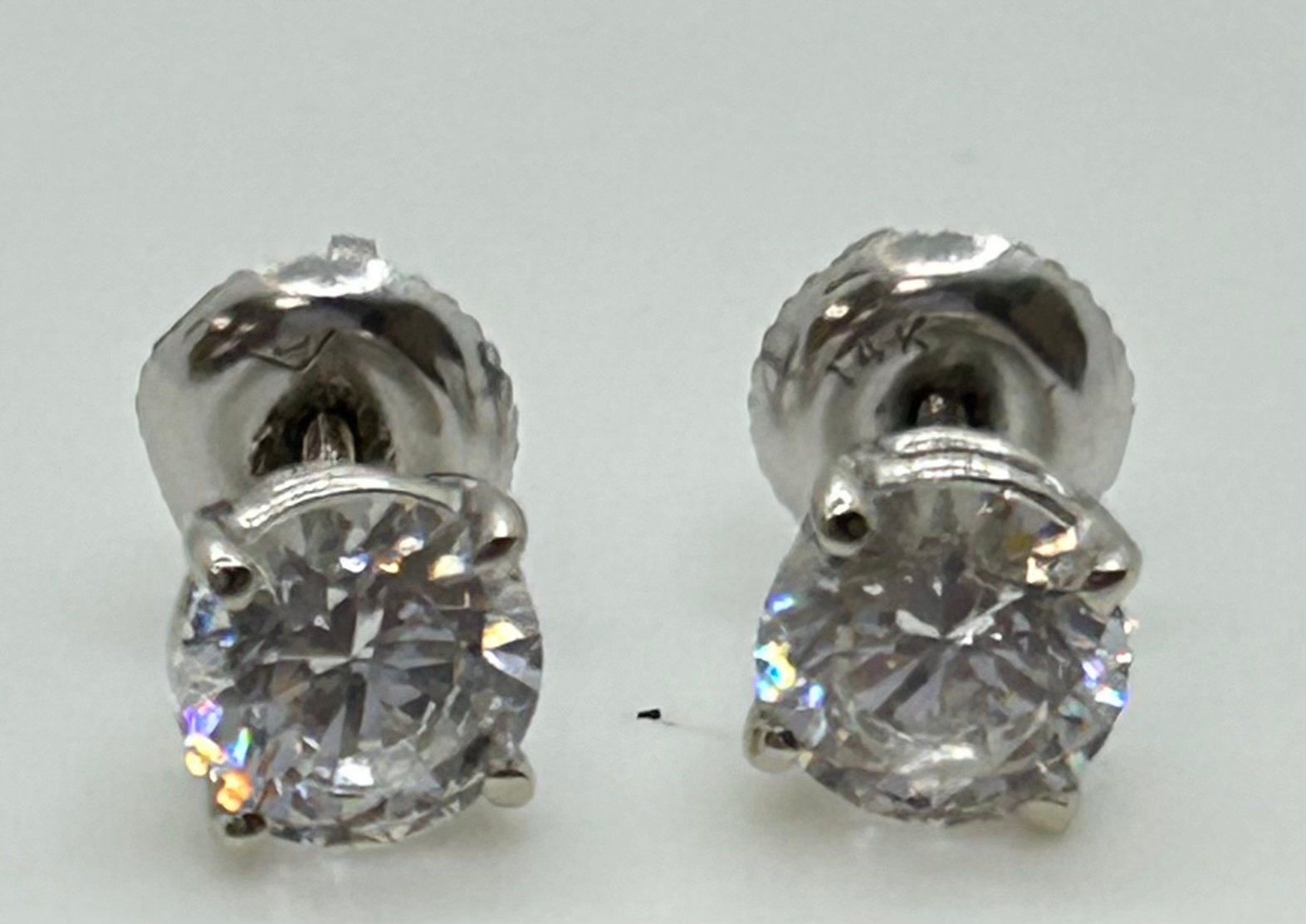 14K White Gold CZ Stud Earrings