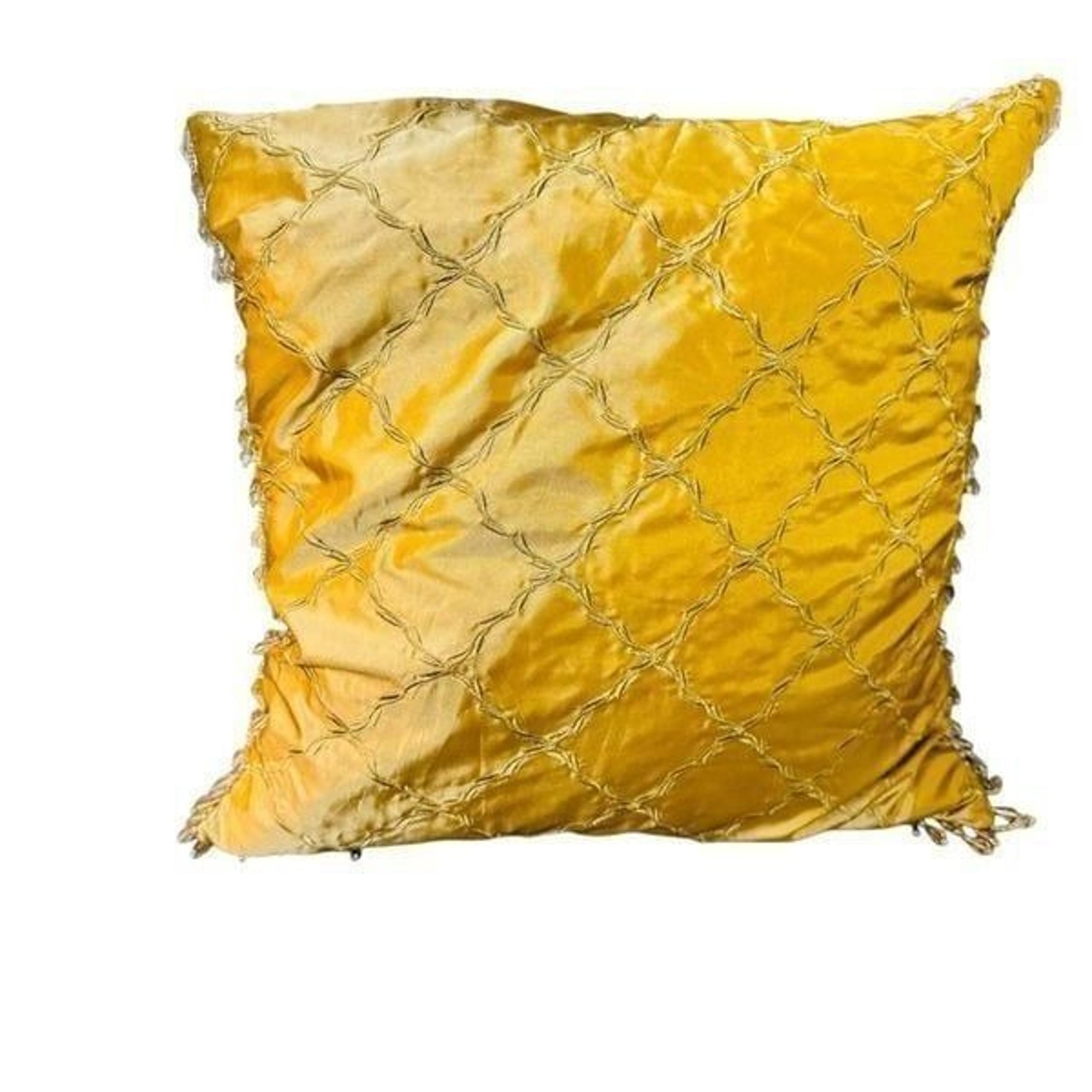 Square diamond cut design decorative pillow gold beaded sides