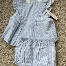 NWT Janie and Jack baby girls blue cornflower striped summer outfit 6-12 months