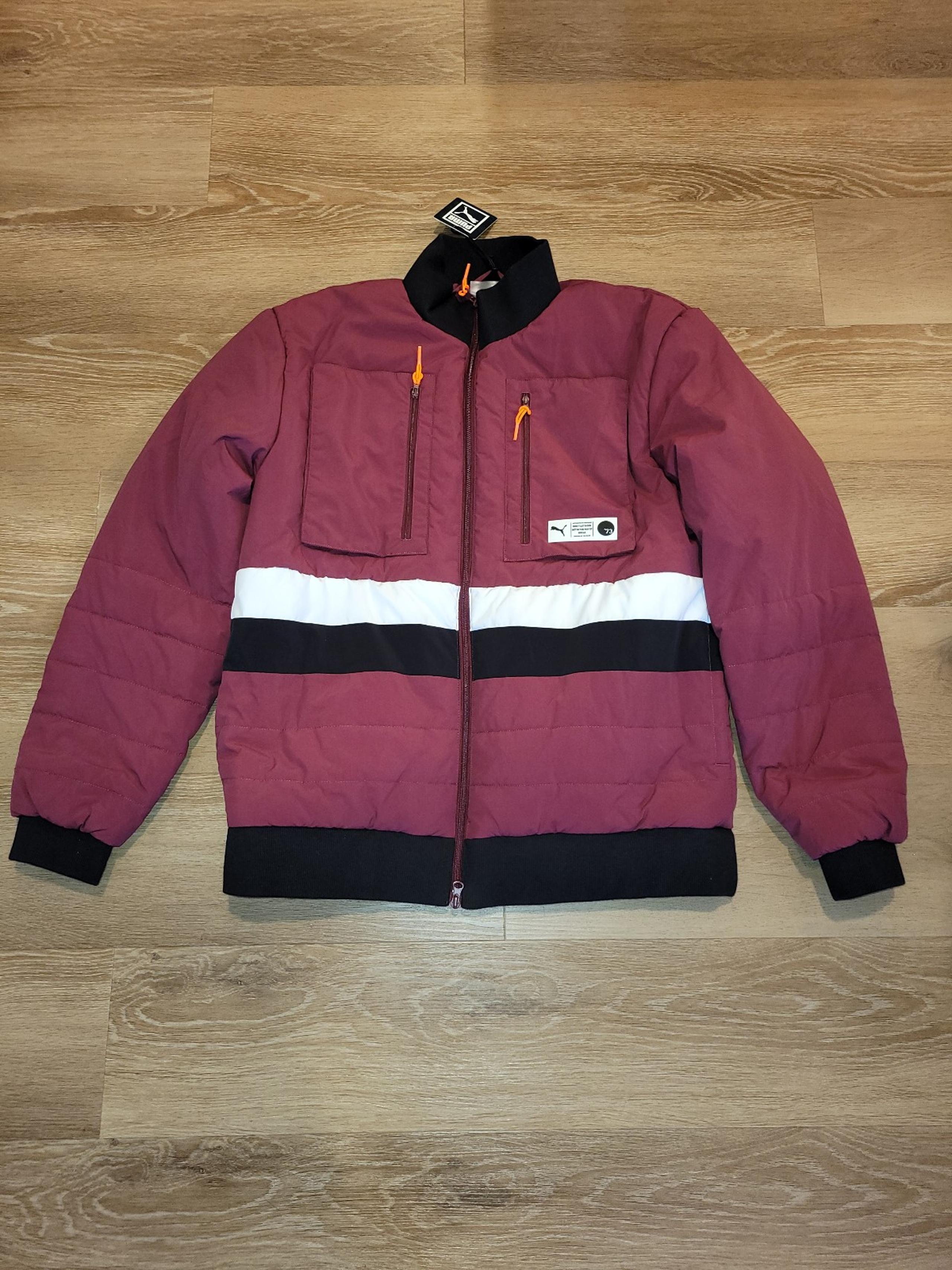 Puma Winter Parquet Quilted Puffer Men's Jacket Retro Burgundy Black Size Large