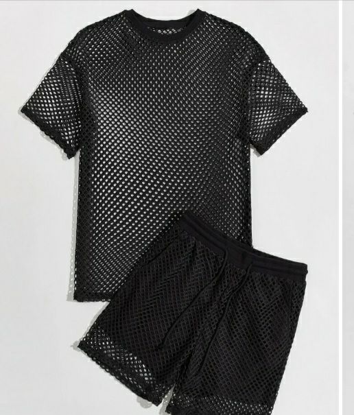 black netted 2 piece Shirt Short Set