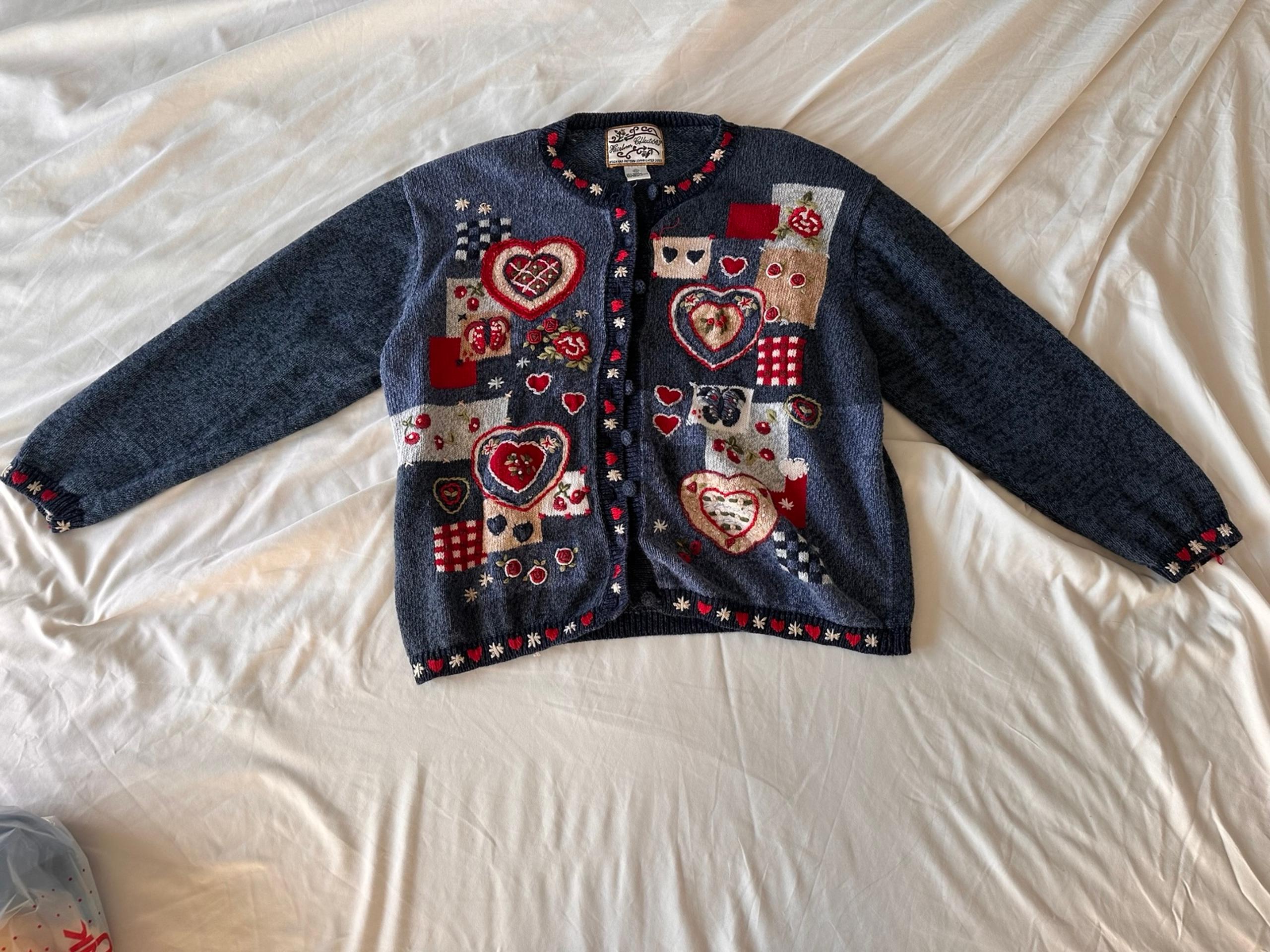 Heirloom Collectibles Cardigan Women's XL Embroidered Love Butterfly Floral