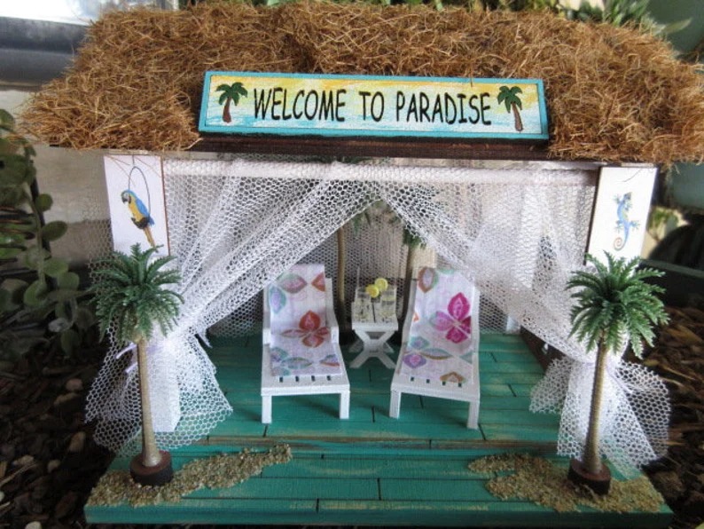 Miniature Garden Paradise Beach Cabana Hut fairy decor accessories house
