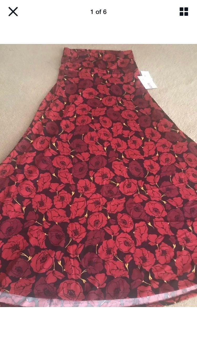 Maxi Skirt Lularore Red Pansies Large 14/16 12/14 LLR Unicorn New NWT