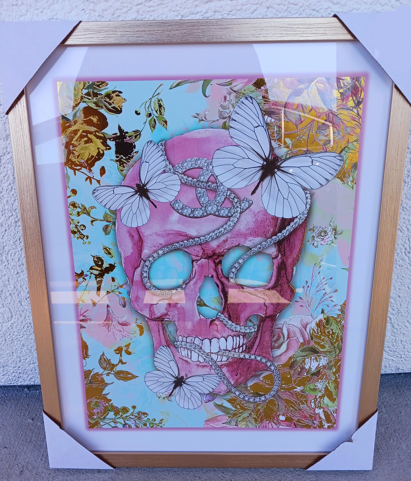 Beautiful Designer Skull & Butterflies Framed Wall Art Decor
