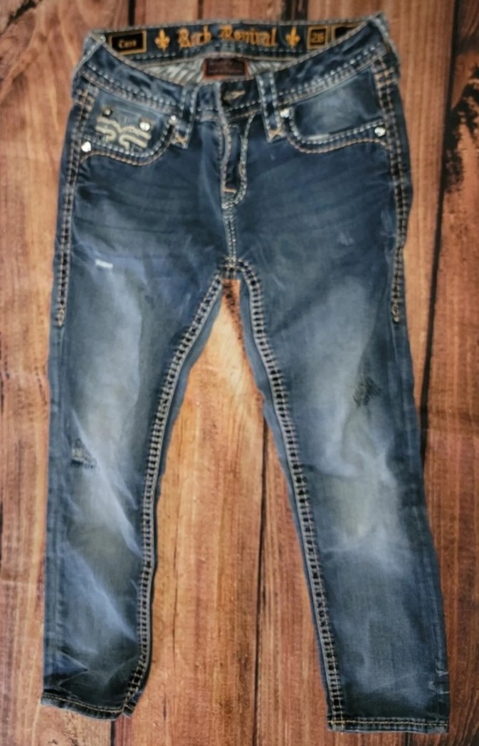 Rock Revival Women's Jean Capris Crop Sz 26 Caro cross