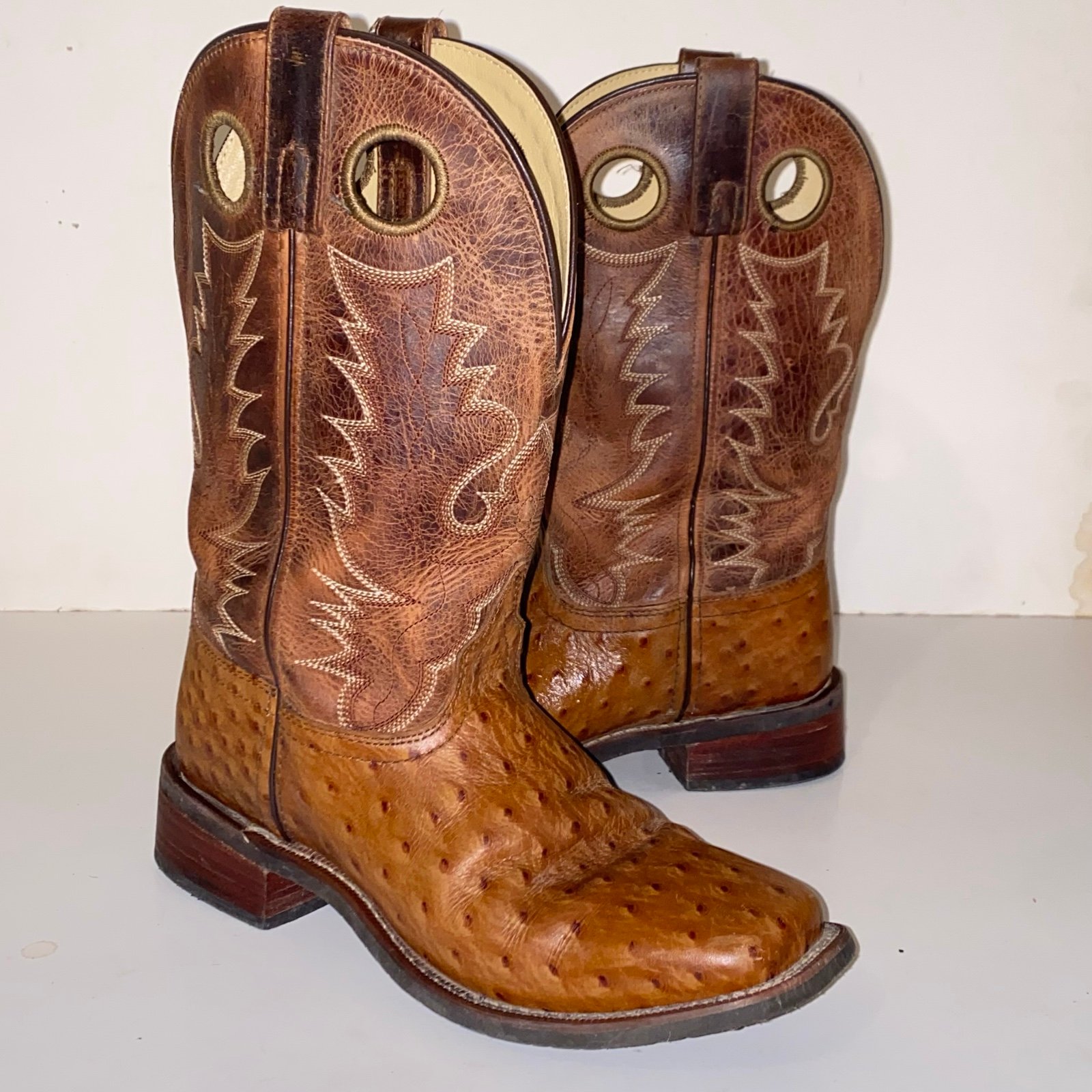 Smoky Mountain Boots Danville Cognac Ostrich Brown Crackle Square Toe Free Ship