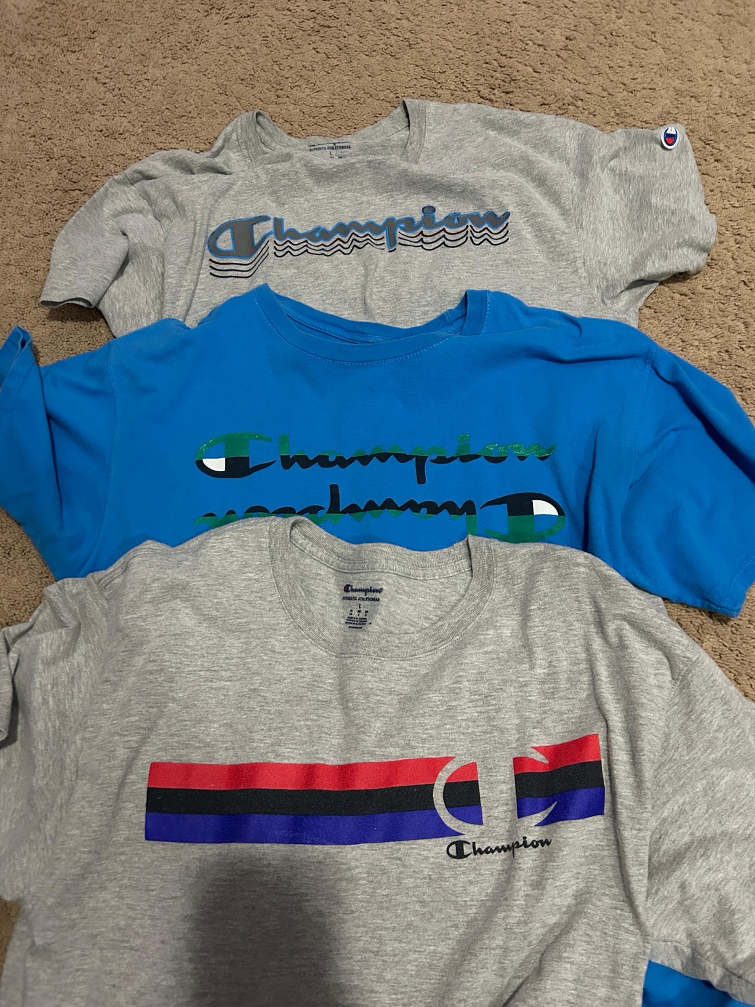 Champion boys shirts size large in grey and blue (bundle of 3)