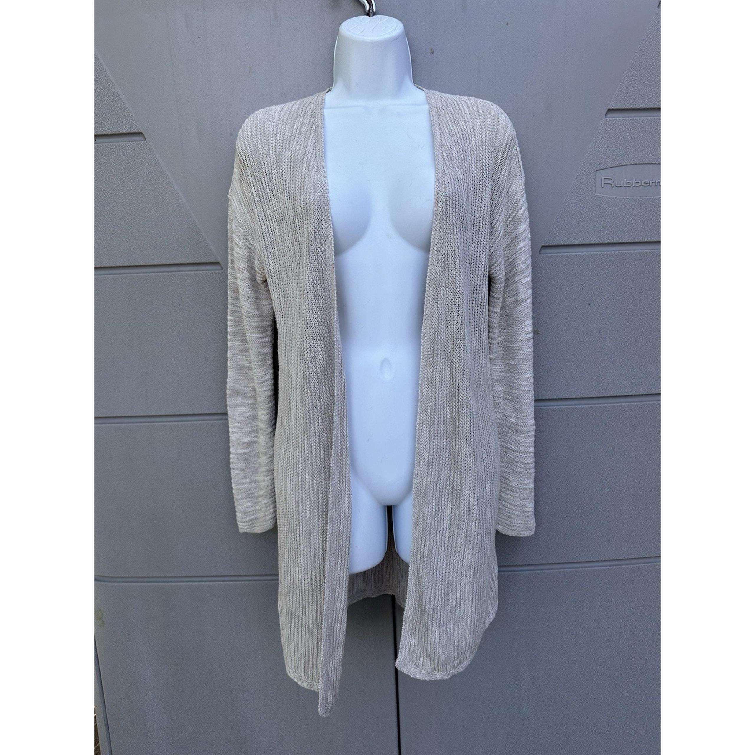 Tahari Womens Oatmeal Linen Blend Open Front Cardigan Med Lightweight Sweater