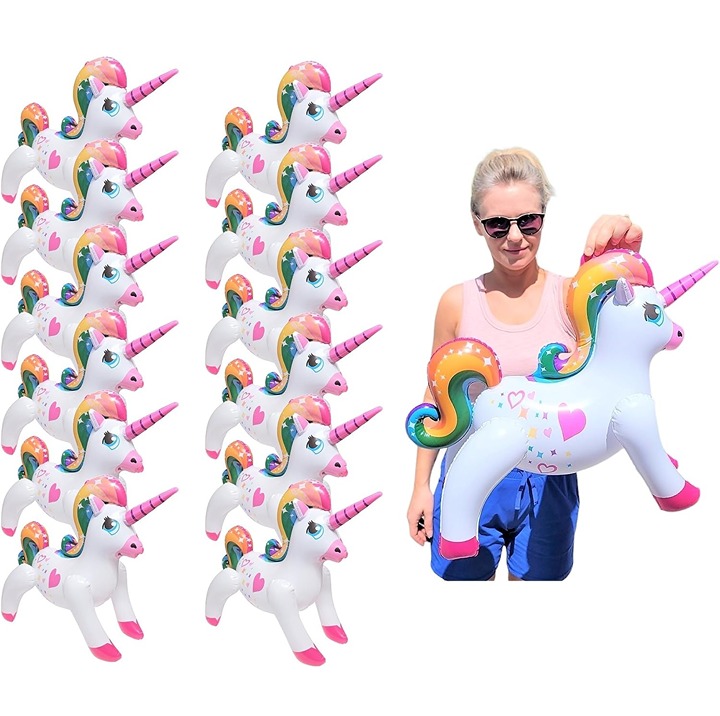 Large Colorful Blow-up Rainbow Unicorns (24 Inches) (12 Pack)