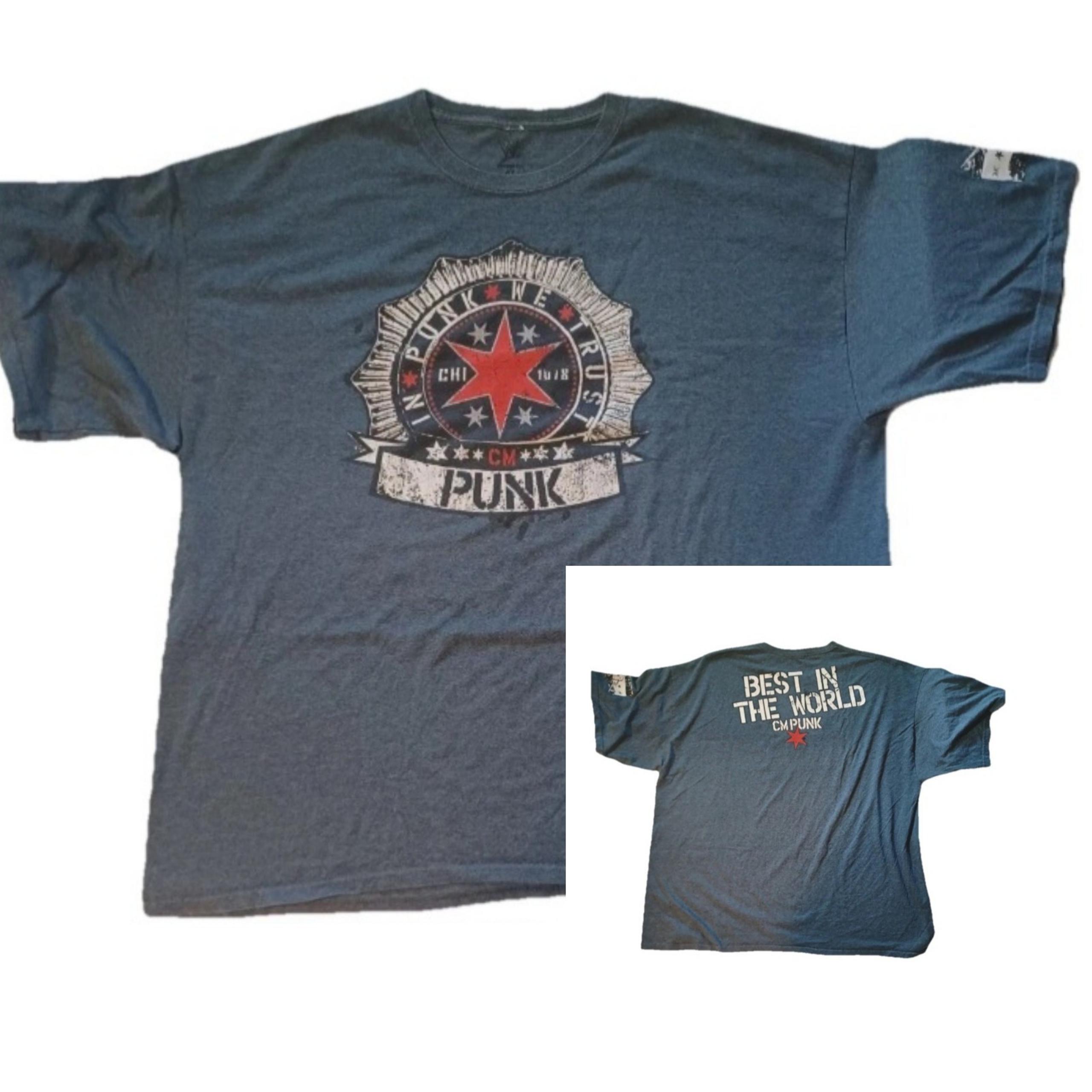 CM Punk IN PUNK WE TRUST 2012 WWE Men’s 4X Grey Graphic Double-sided T Shirt