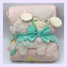 ❤️Vintage Baby Quilt Comforter Blanket Pastel Pink Sleeping Sheep Stars Moons❤️