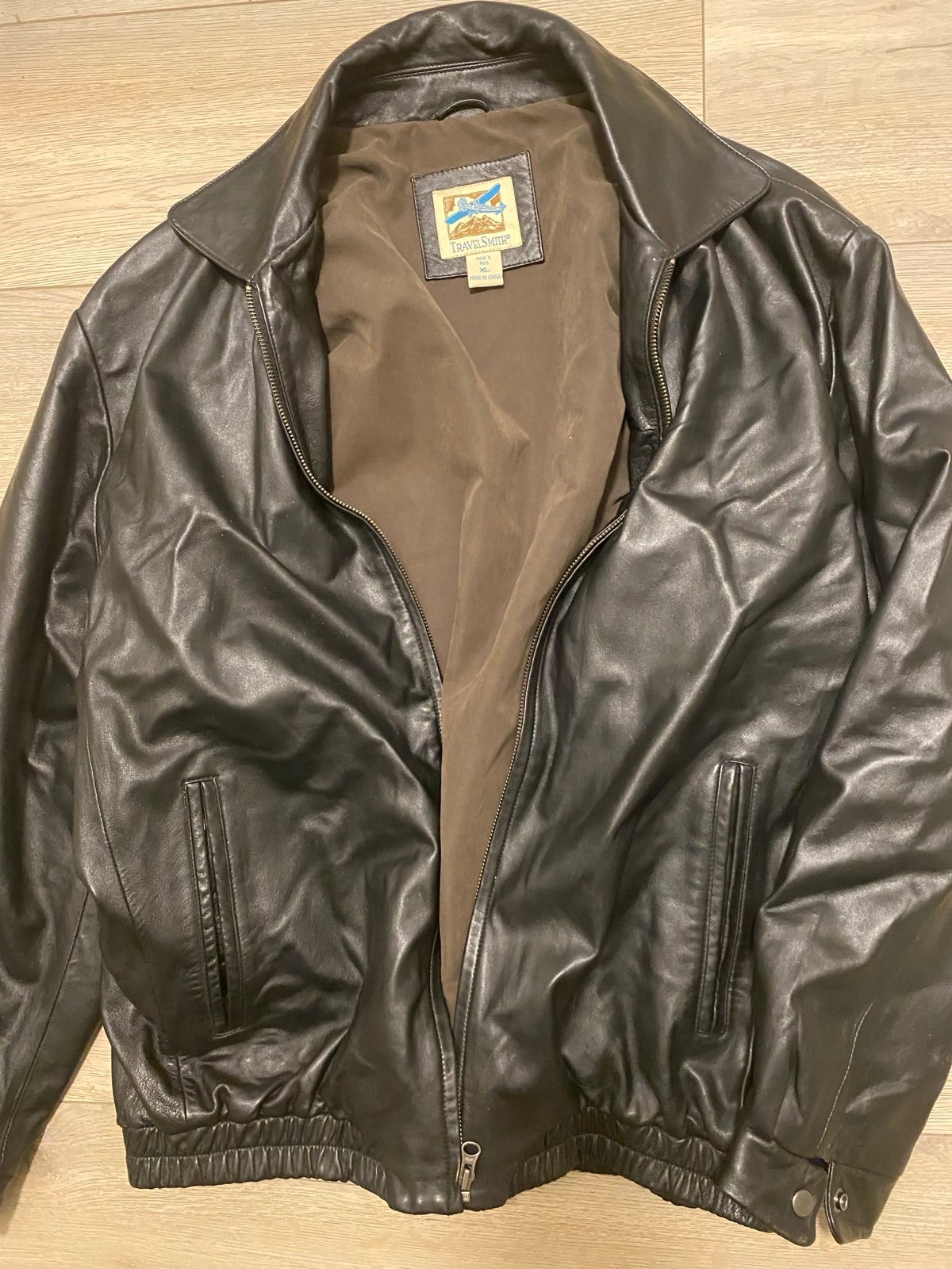 Blacks leather coat travelsmith