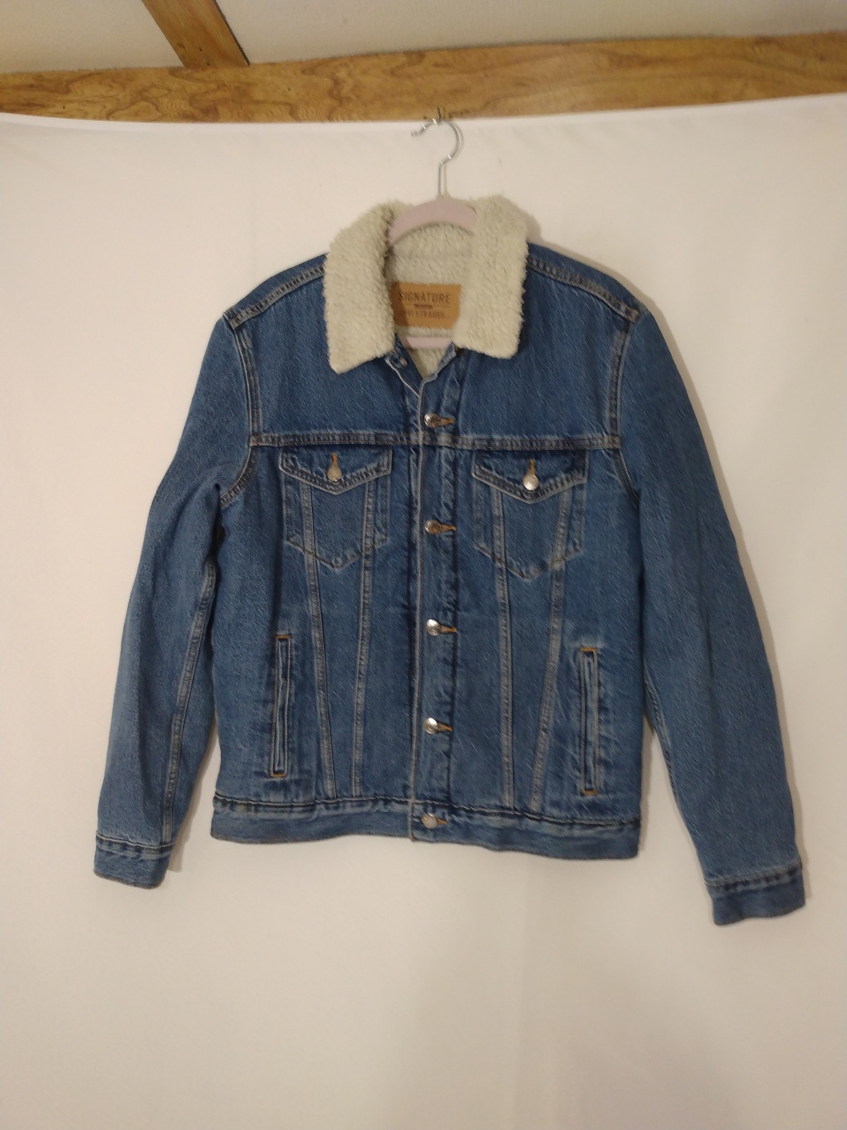 Mens Vintage Levis Signature Gold Sherpa Lined Denim Trucker Jacket Sz Small