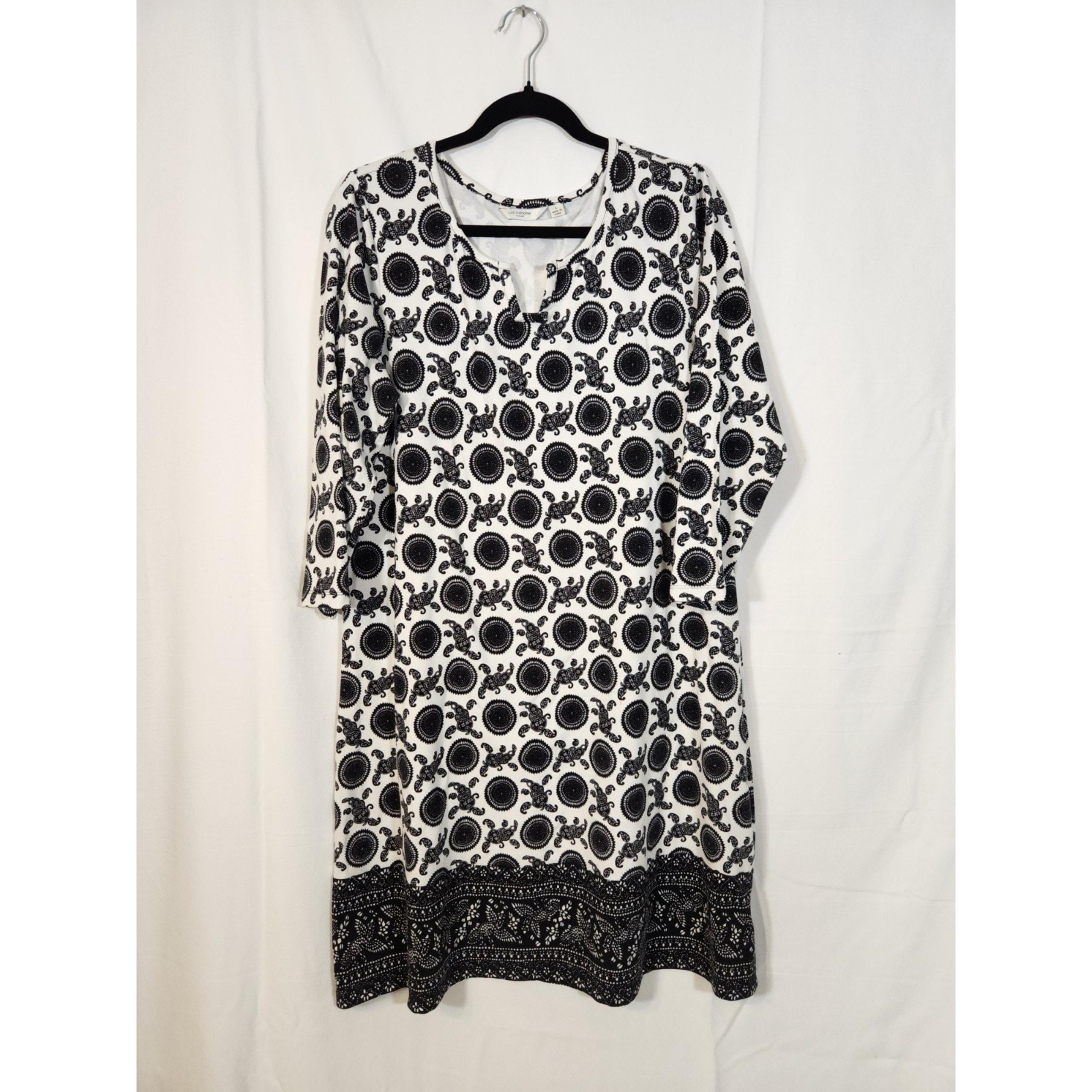 Liz Claiborne $74 Large Black White Medallion Paisley Cotton Blend Knit Dress