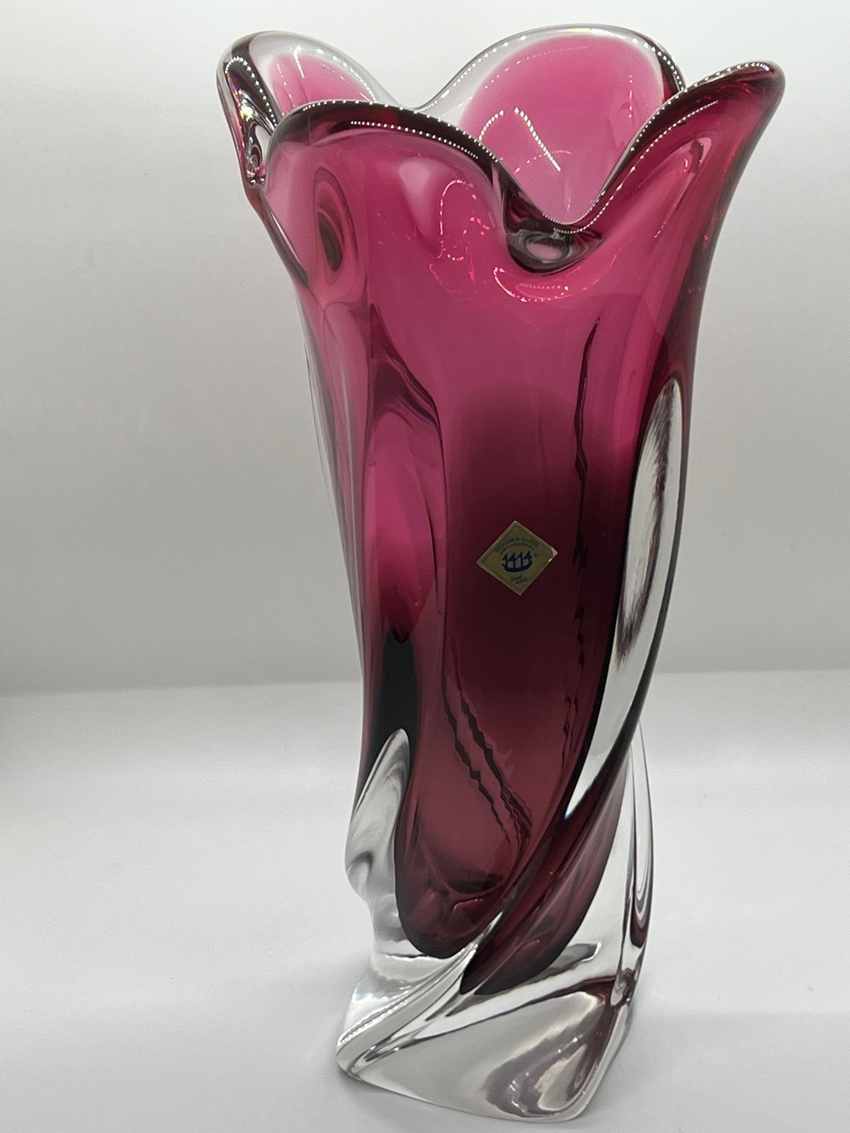 Bohemia Glass Vase Hand Blown Czech Republic Purple to gradation Clear