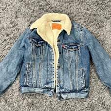 Levis Blue Denim Trucker Jean Sherpa Borg Lined Jacket Mens Size XS