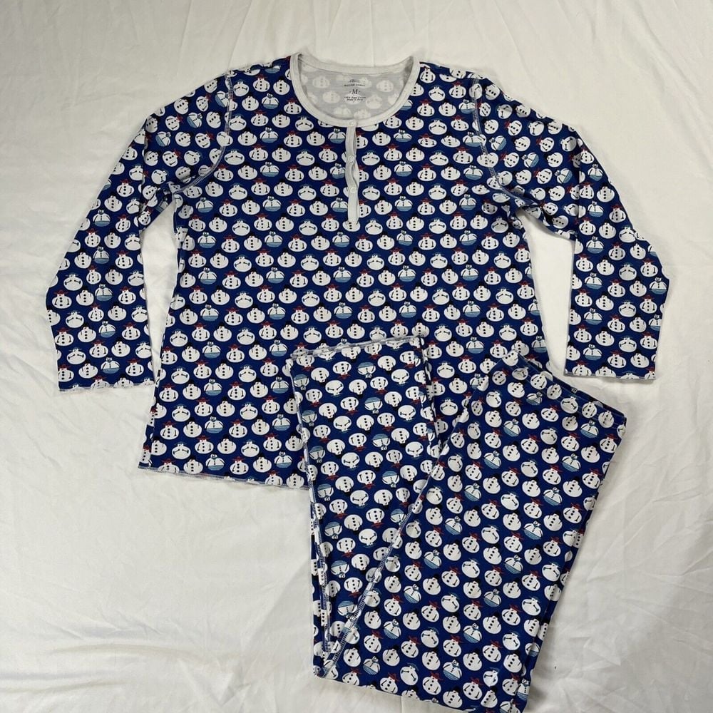 Roller Rabbit Blue Snowman Henley Pajama Set Size Medium