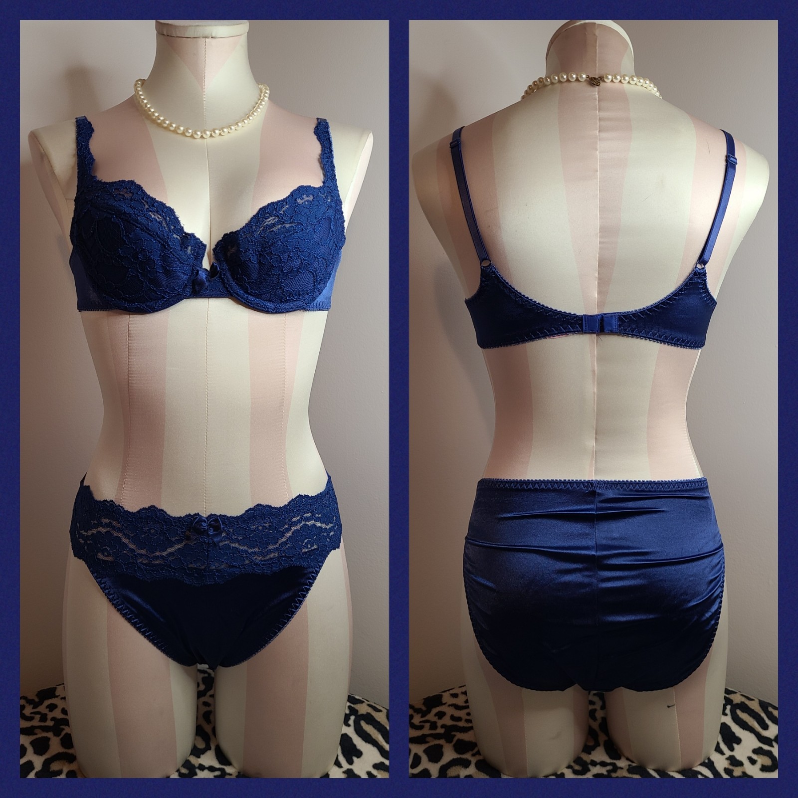 New Vintage Victoria's Secret Second Skin Bra/ Panty Set 34A/sm ♡ Admiral Blue