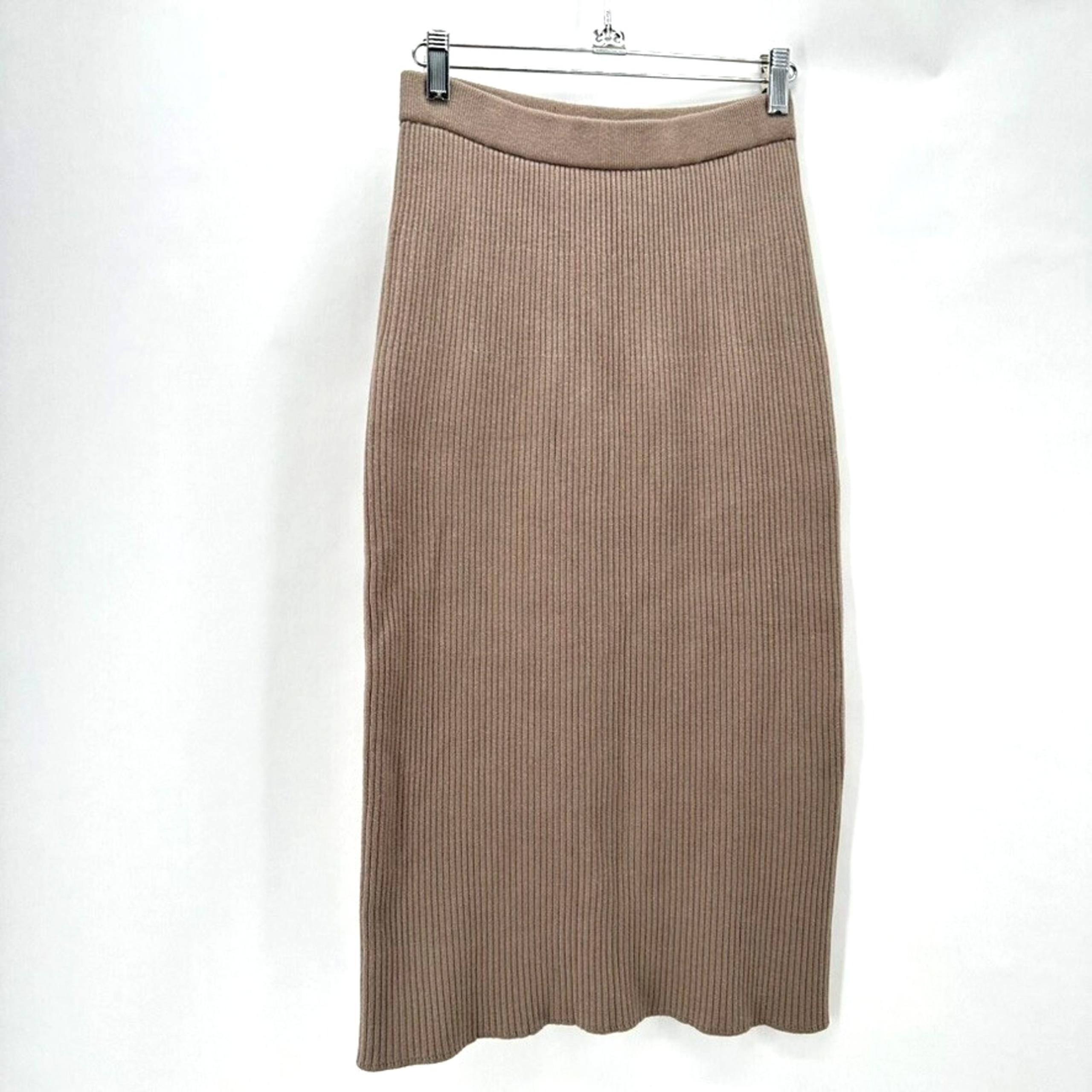 Uniqlo Bodycon Pencil Skirt Womens Small Brown Ribbed Knit Midi Pull On Preppy